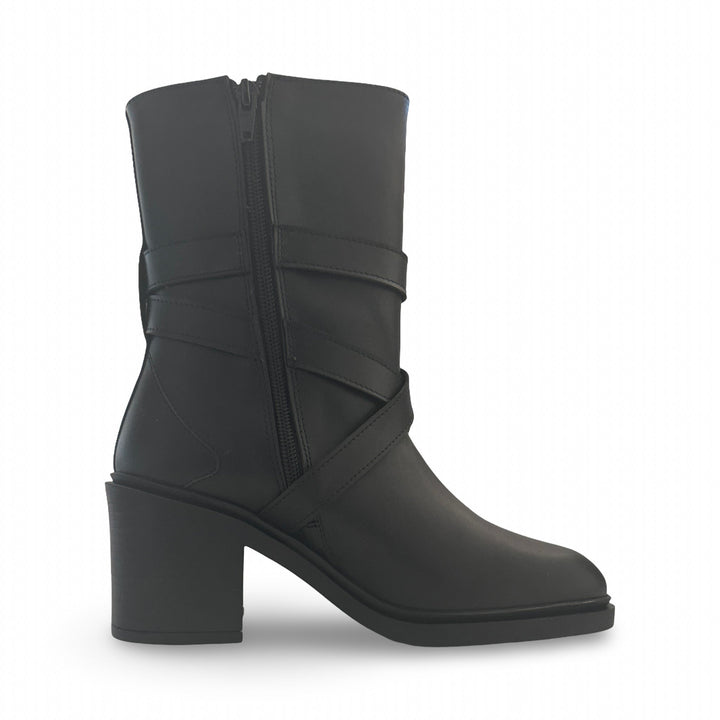 Bottes à talons bloc en Cuir Vegan Noir