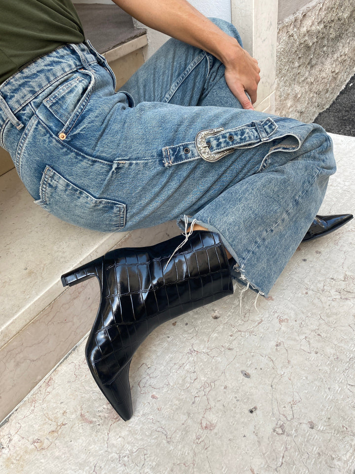 Bottines originales en cuir vegan effet Crocodile Noir