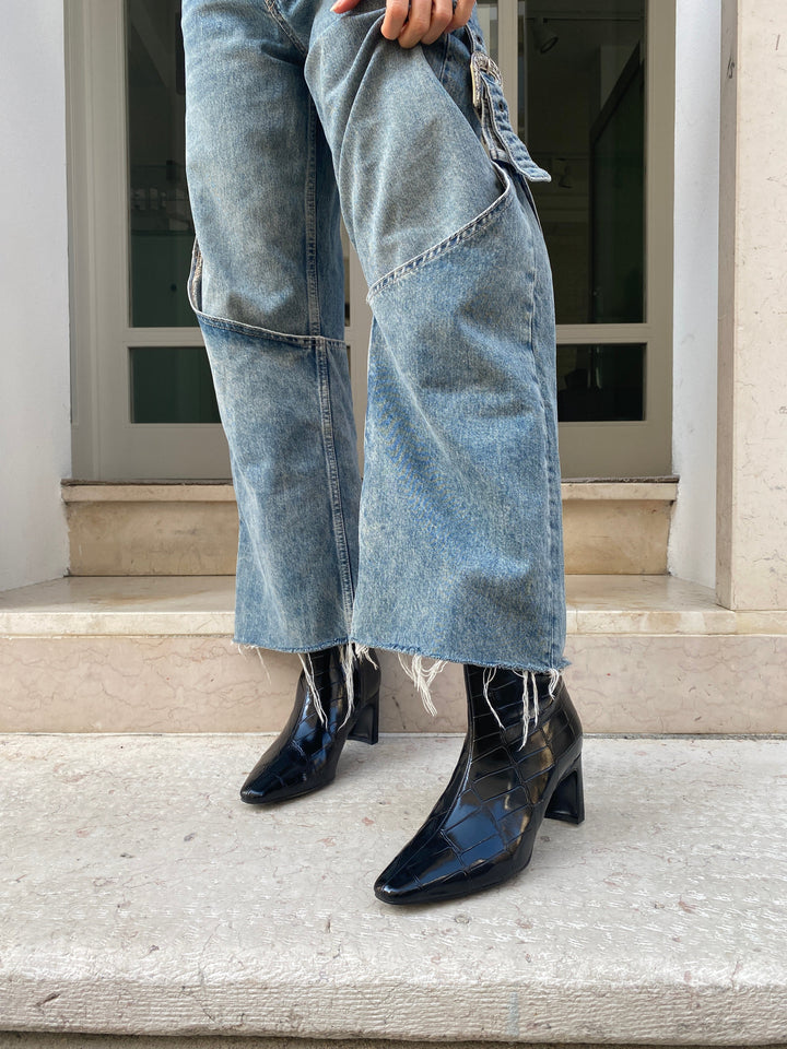 Bottines originales en cuir vegan effet Crocodile Noir