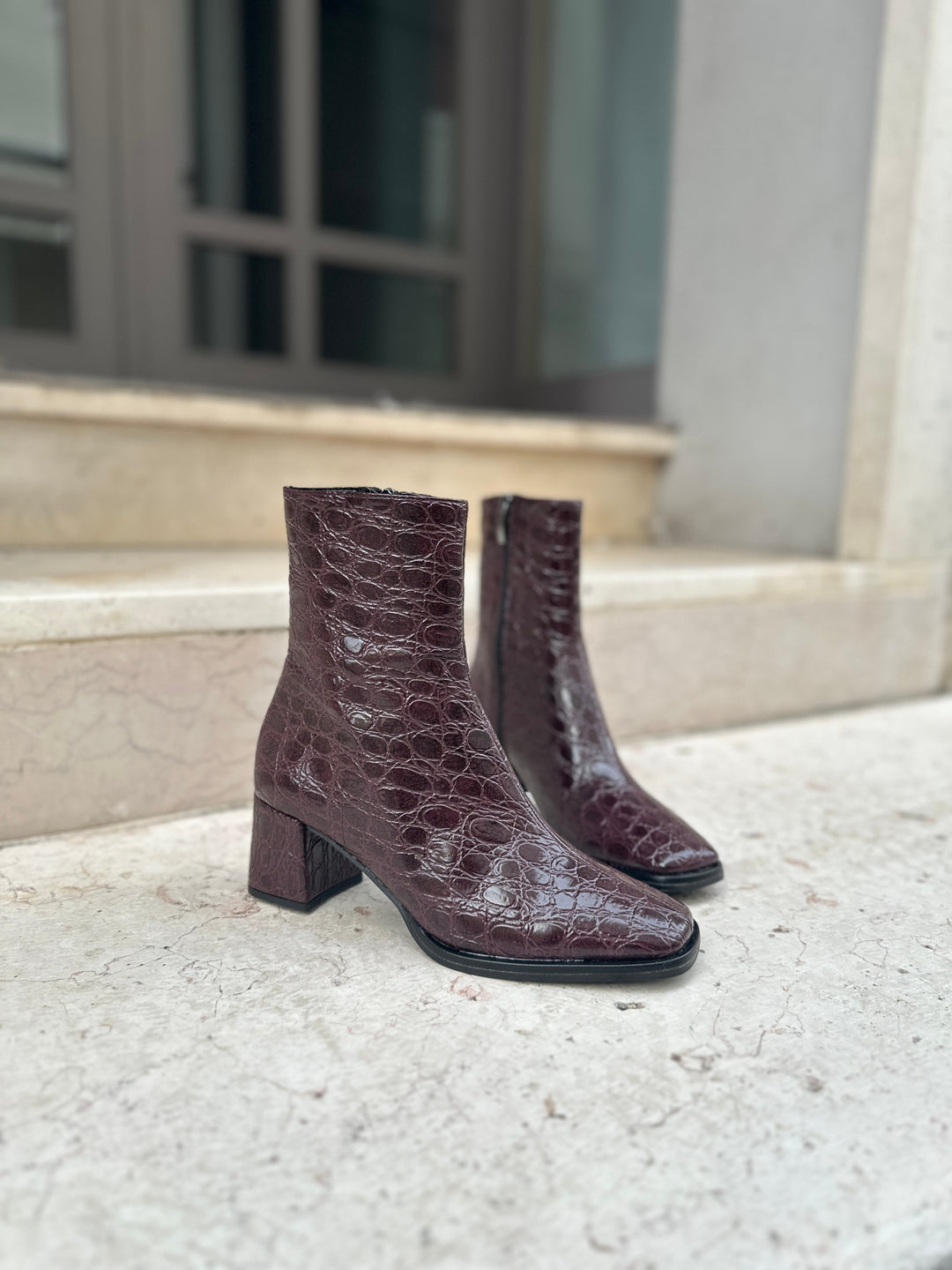 bottines eco-responsable bordeau effet croco