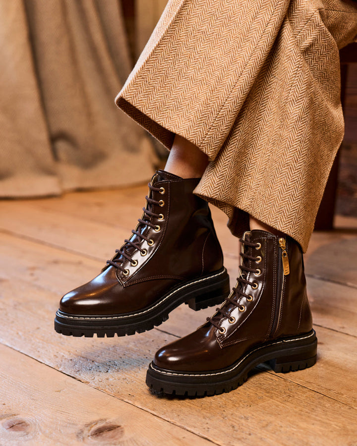 Bottines vegan de la marque Minuit sur Terre, modèle Sybelles Chocolat