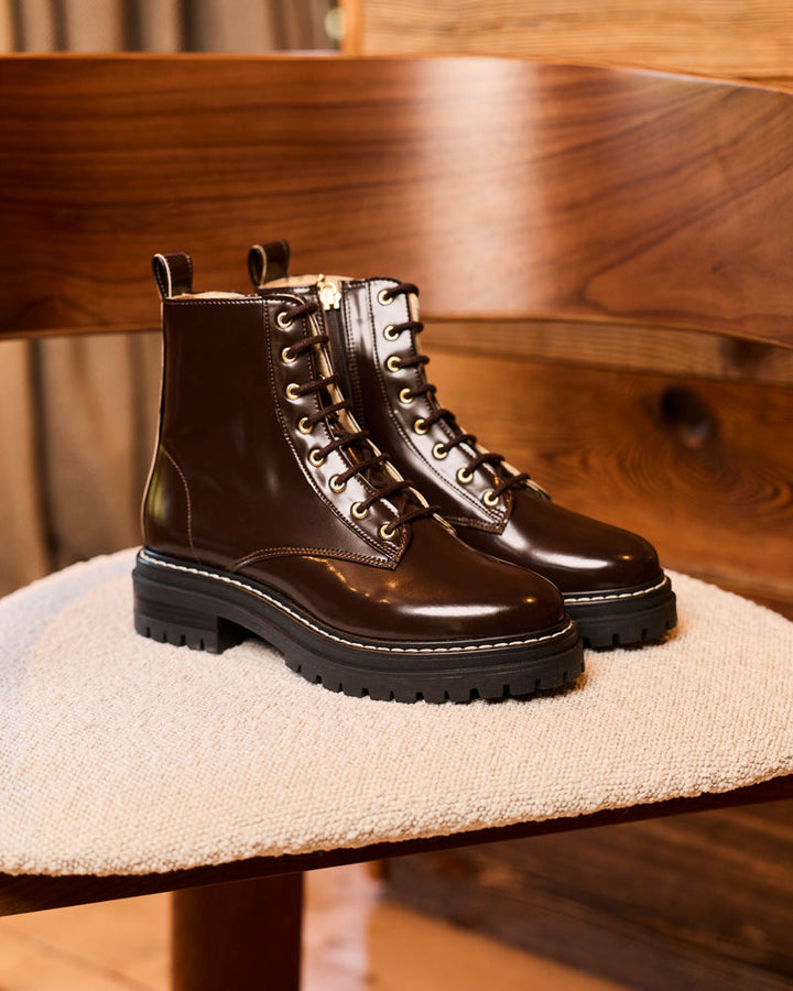 Bottines vegan de la marque Minuit sur Terre, modèle Sybelles Chocolat