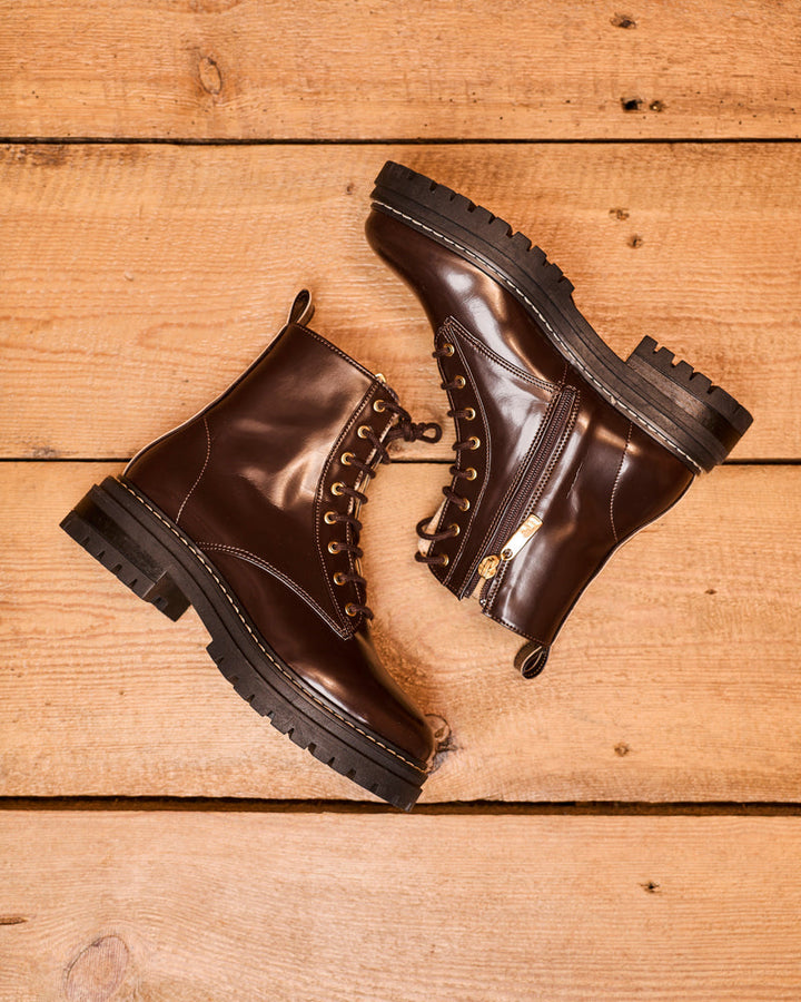 Bottines vegan de la marque Minuit sur Terre, modèle Sybelles Chocolat