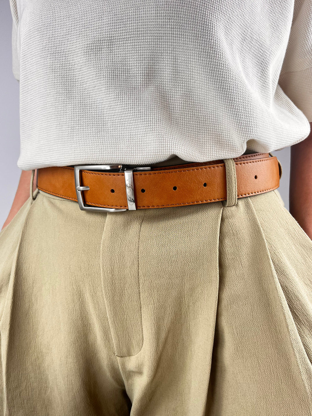 ceinture en cuir vegan réversible noir et camel