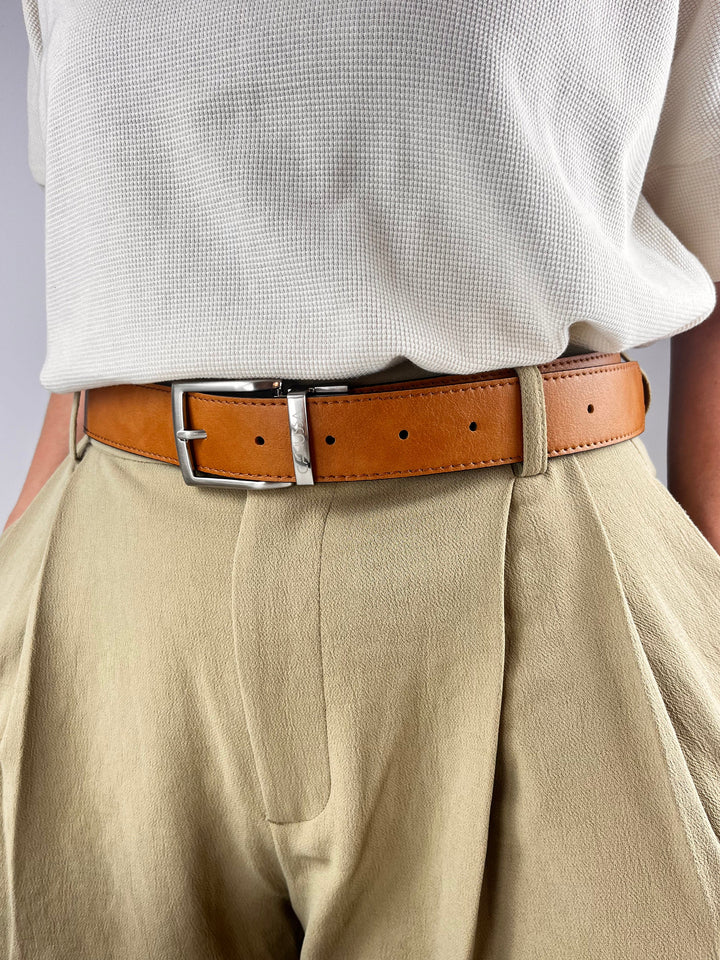 ceinture en cuir vegan réversible noir et camel