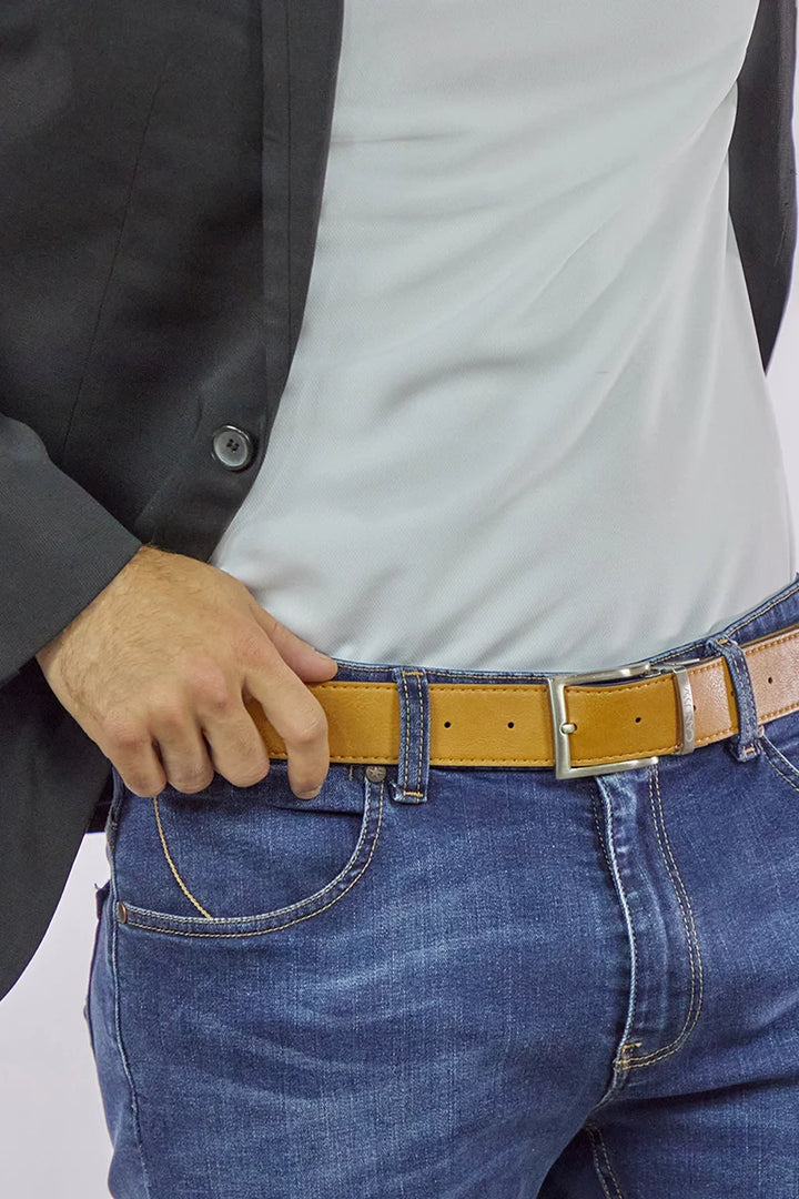 ceinture en cuir vegan réversible noir et camel