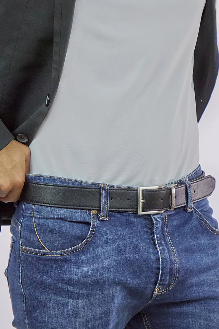ceinture réversible en cuir vegan noir et marron