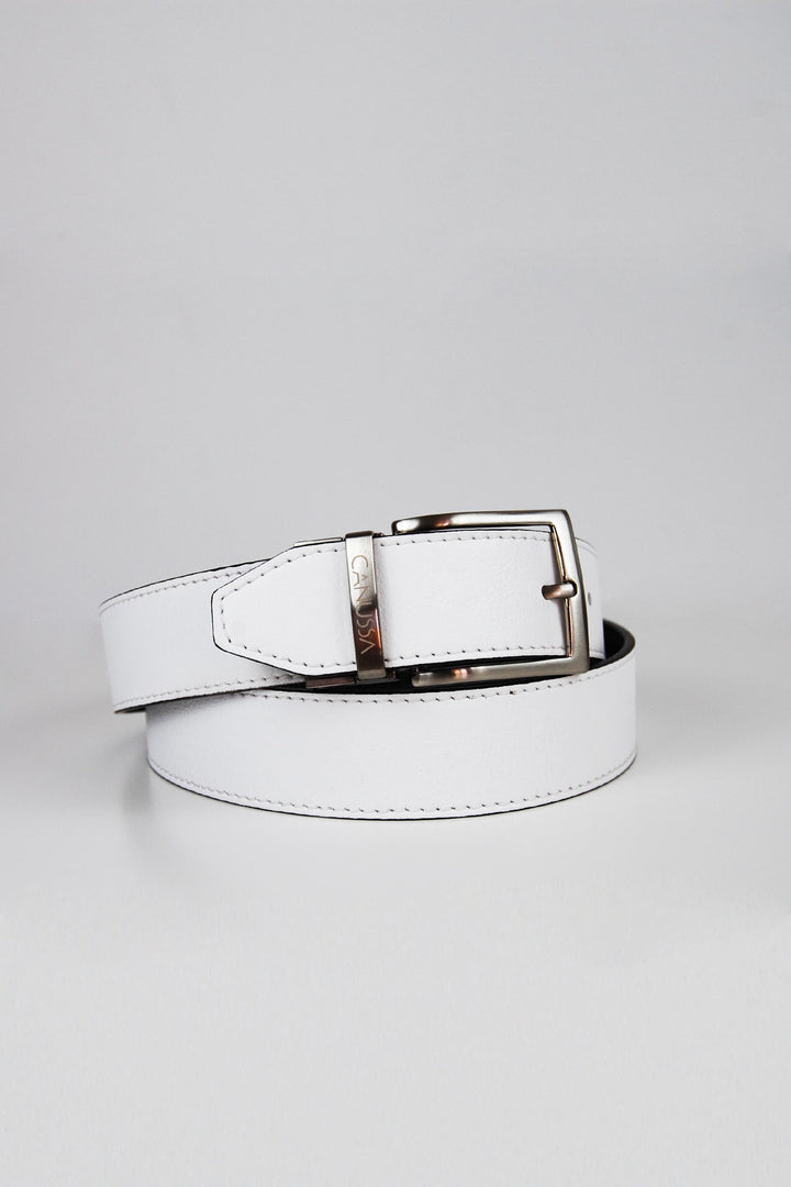 ceinture réversible en cuir vegan blanc et marron