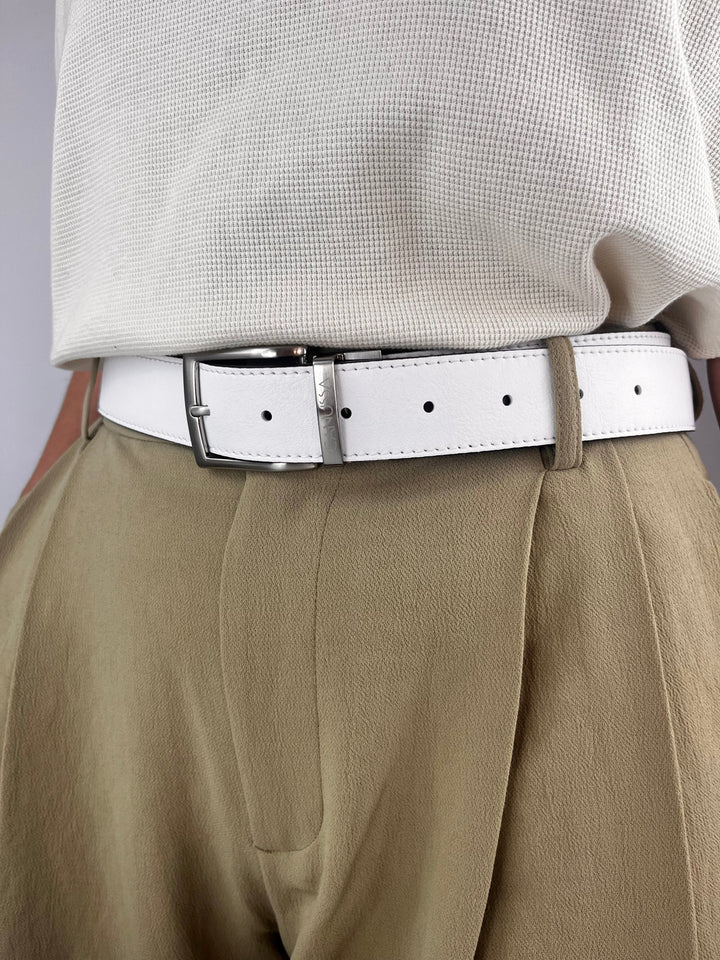 ceinture réversible en cuir vegan blanc et marron