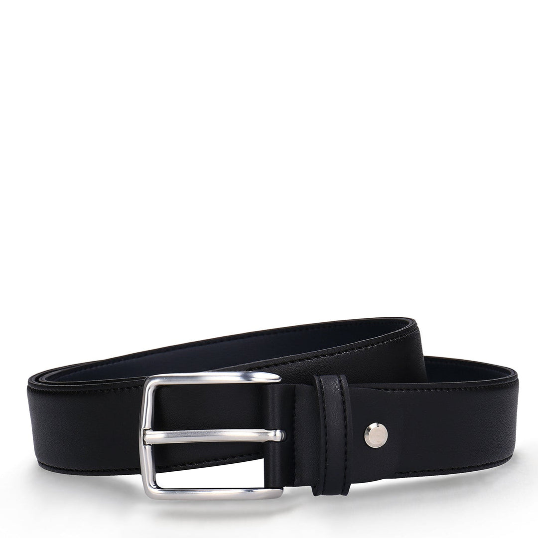 Ceinture noire épurée pour homme en Desserto®, 3 cm de large, boucle argentée sans nickel, fabriquée en Espagne