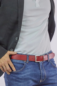 ceinture en cuir vegan noir et rouge réversible
