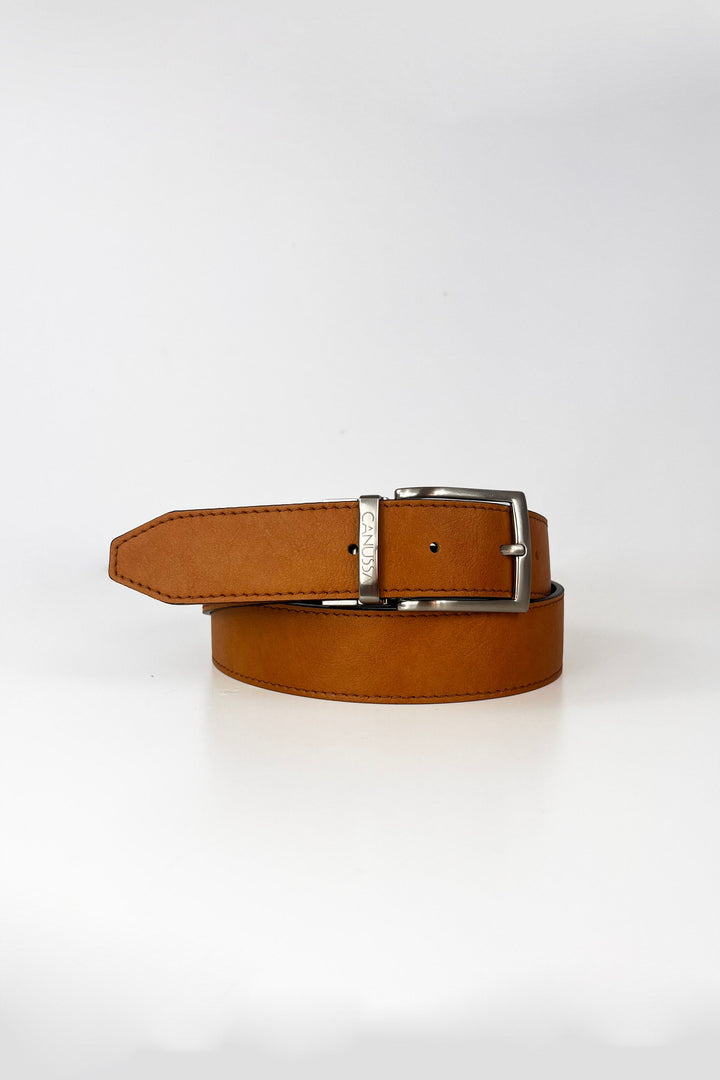 ceinture en cuir vegan réversible noir et camel
