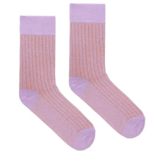 Charger l&#39;image dans la galerie, chaussettes lila à rayures orange