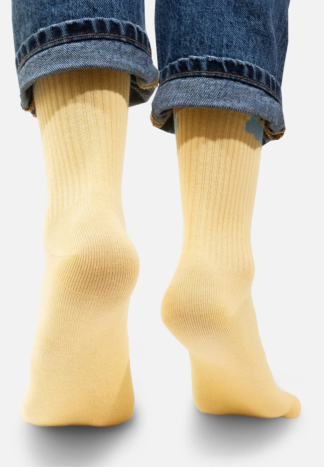 chaussettes jaune style vintage en coton bio avec motif soleil