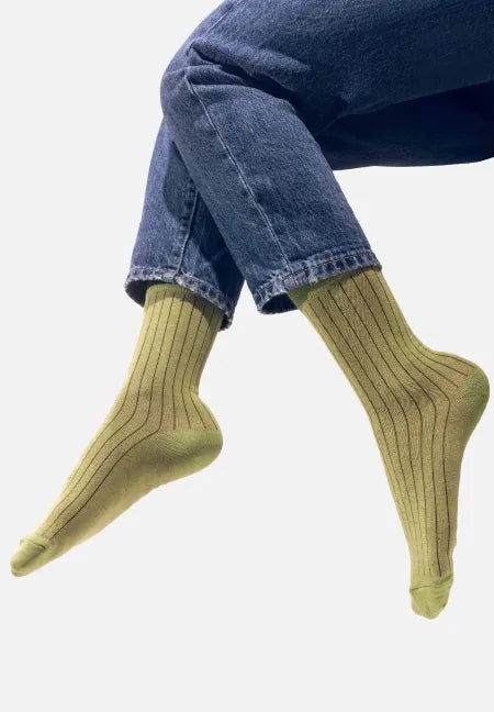 chaussettes cotelées vertes