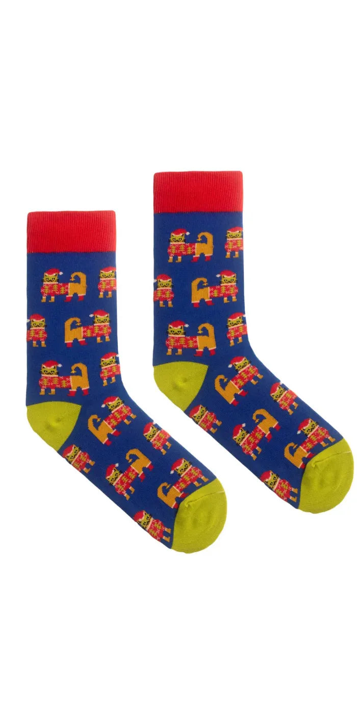 chaussettes motifs chats père noël