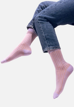 Charger l&#39;image dans la galerie, chaussettes parme à rayures orange