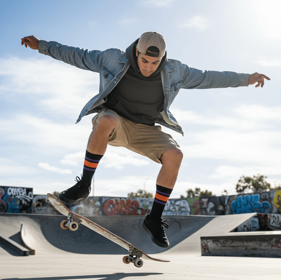chaussettes de skate noires avec rayures en haut