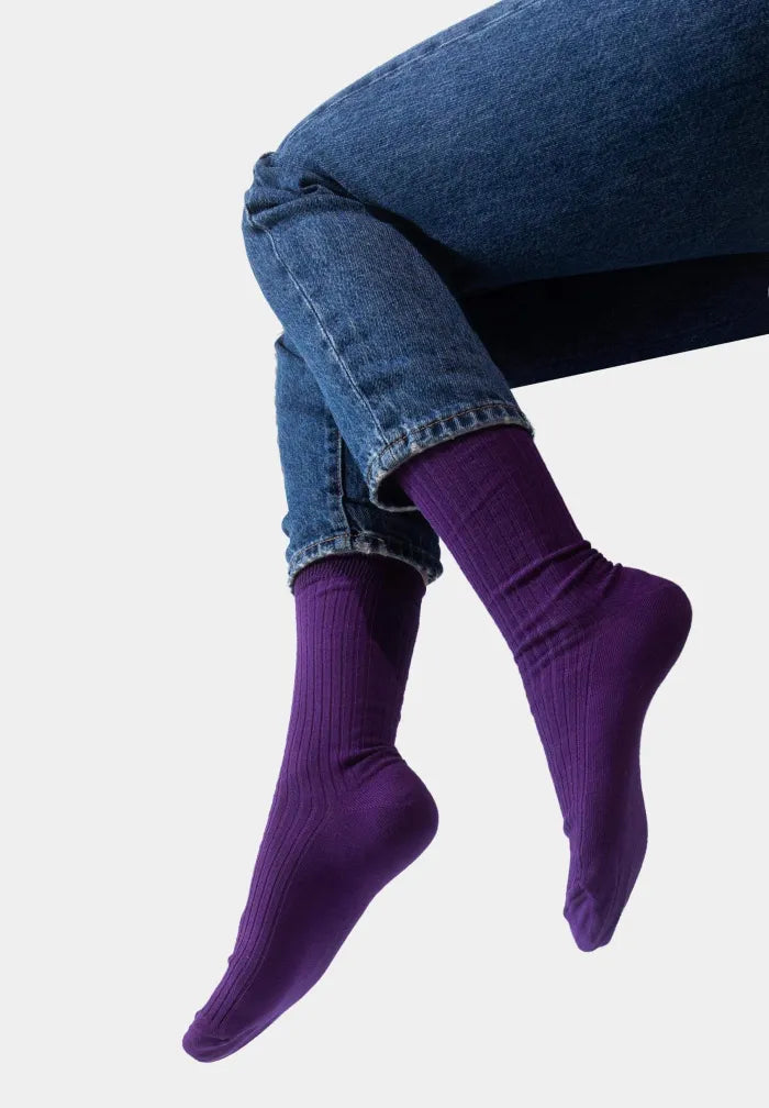 chaussettes en coton bio violette