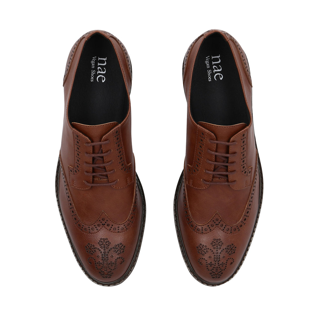 Derbies vegan pour homme marron avec motifs brogues