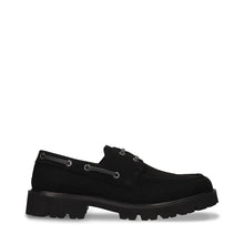 Load image into Gallery viewer, chaussures bateau daim vegan noires