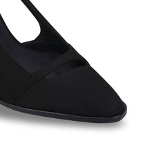 Load image into Gallery viewer, Vegan Black Slingback Heels for Women – Pointed Toe, High Block Heel