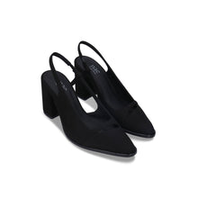 Load image into Gallery viewer, Décolleté donna nere vegane con tacco alto – punta elegante, cinturino dietro