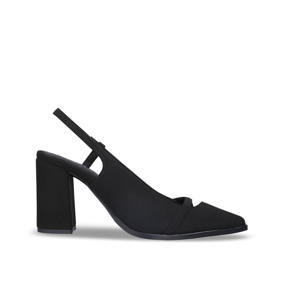 Escarpins femme noirs végans talons hauts bride arrière bout pointu élégants