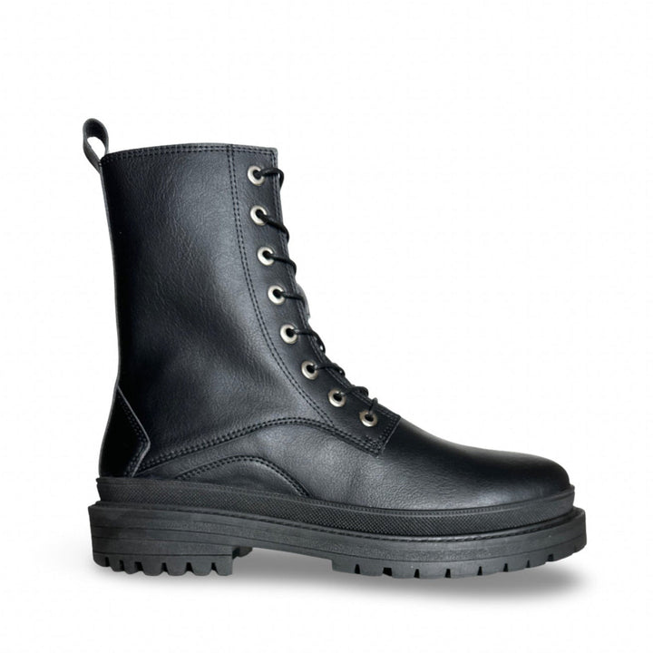 boots de combat montantes à lacets en cuir vegan noir