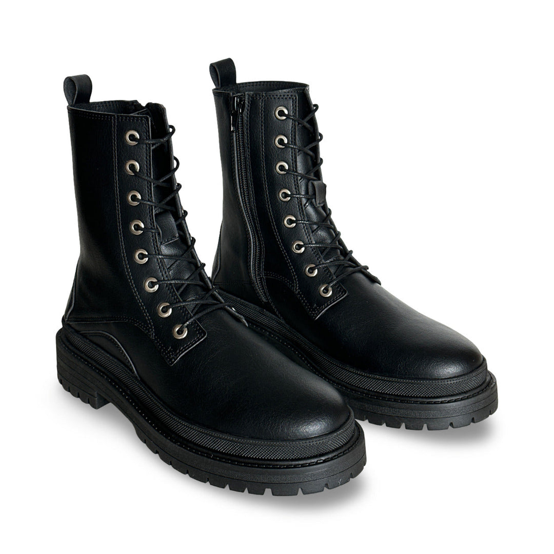 boots de combat montantes à lacets en cuir vegan noir