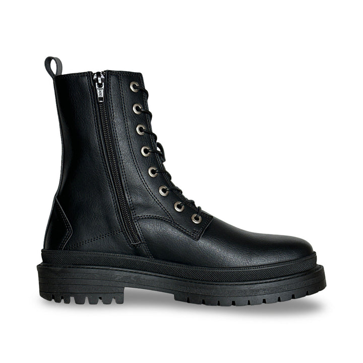 boots de combat montantes à lacets en cuir vegan noir