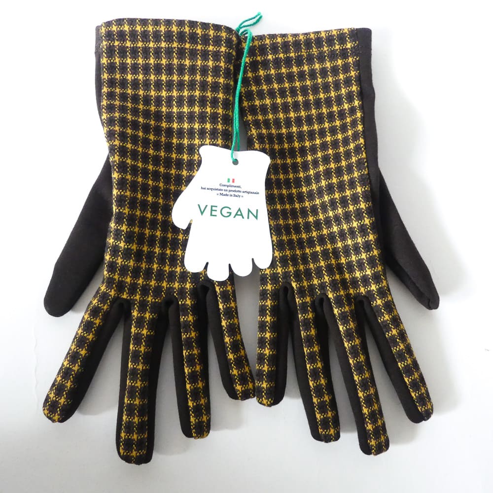 gants motifs carreaux moutarde et marron