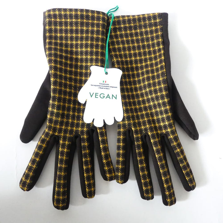 gants motifs carreaux moutarde et marron