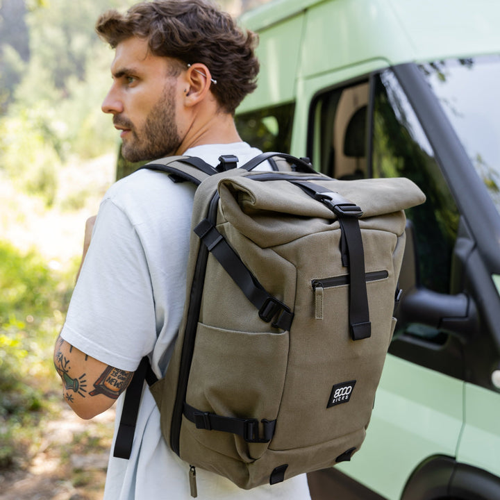 Grand sac à dos khaki éthique et vegan en chanvre