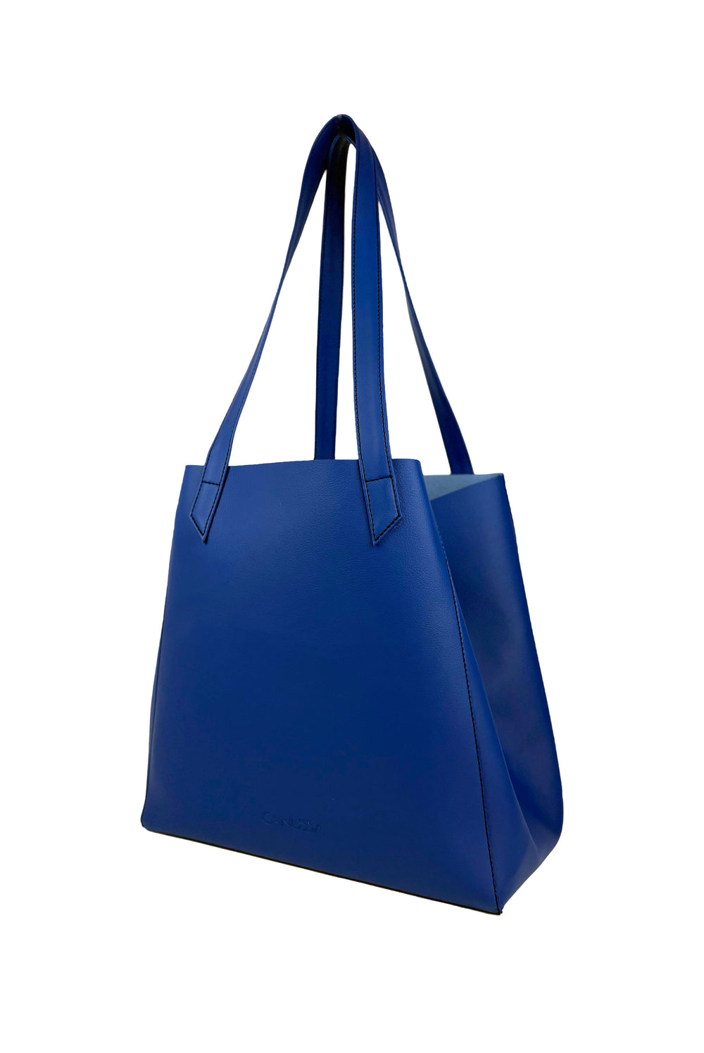 grand sac en cuir vegan bleu