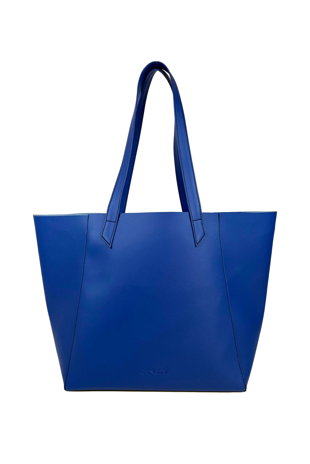 grand sac en cuir vegan bleu