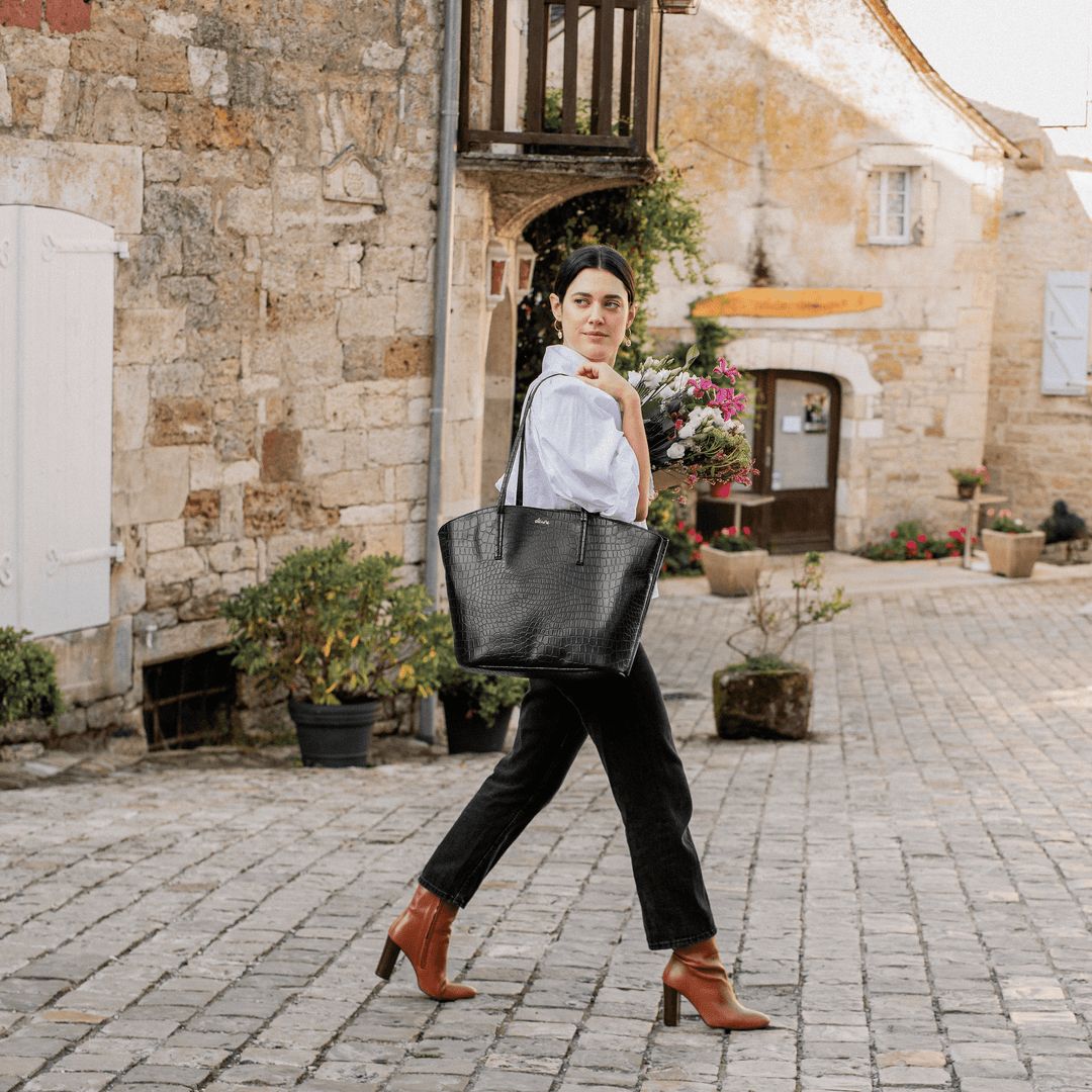 grand sac cabas vegan noir effet coco