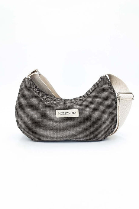 Gisèle half-moon bag in brown houndstooth checks