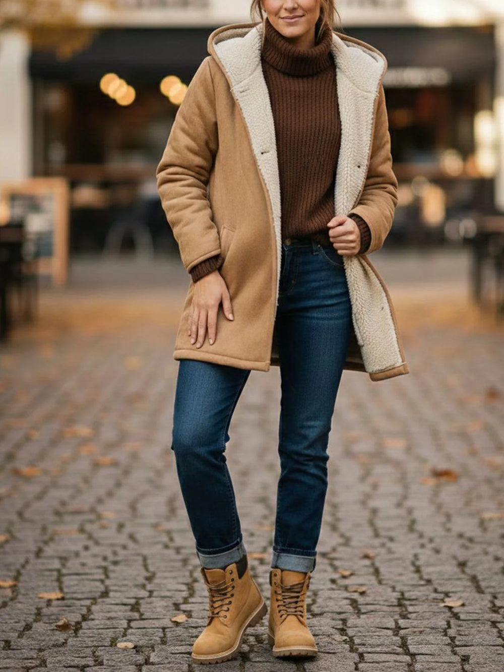manteau vegan doublé en coton imitation laine