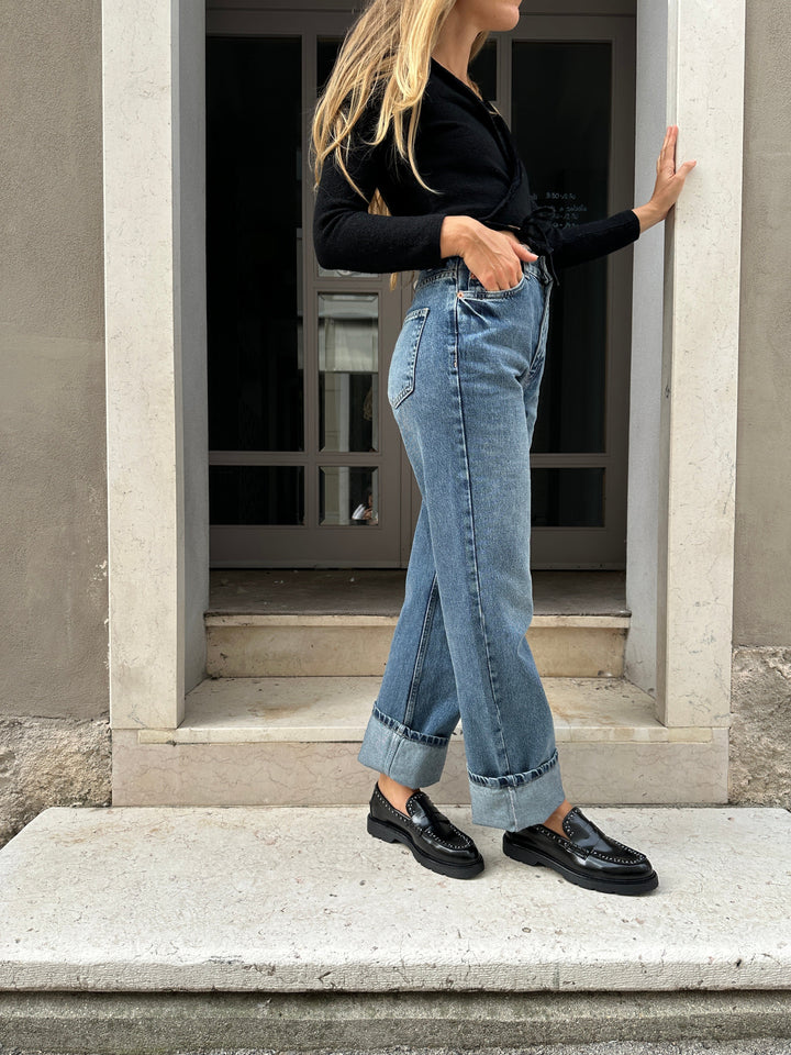 Mocassins noir à clous pour femme 