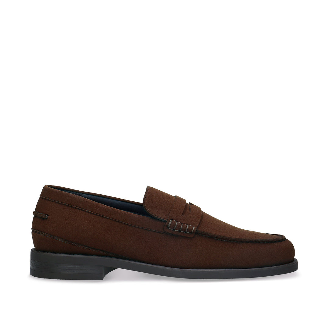 LEVI Brown vegan penny loafer side view — men&
