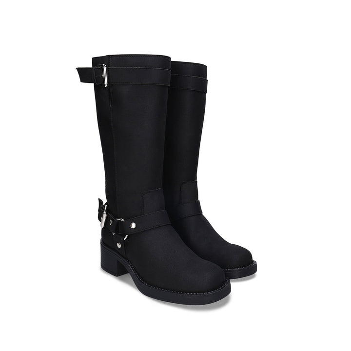 RUBY Black vegan knee-high boot side view — women’s vegan boot in recycled microfibre made in Portugal