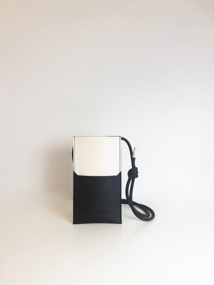 Pochette pour téléphone vegan noir et crème
