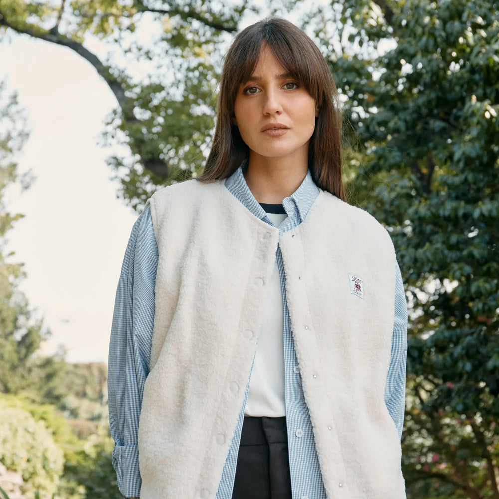Veste polaire beige sans manche vegan