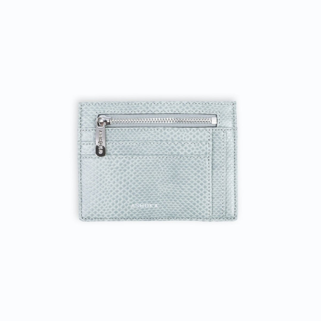 Porte cartes lézard bleu-gris, conçu à partir de matières 100% éco-responsables, biosourcées et vegan