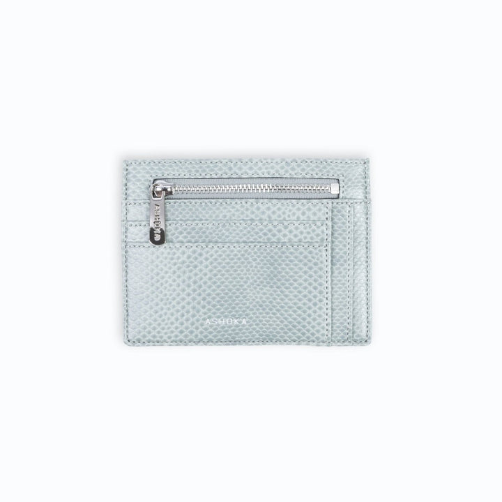 Porte cartes lézard bleu-gris, conçu à partir de matières 100% éco-responsables, biosourcées et vegan