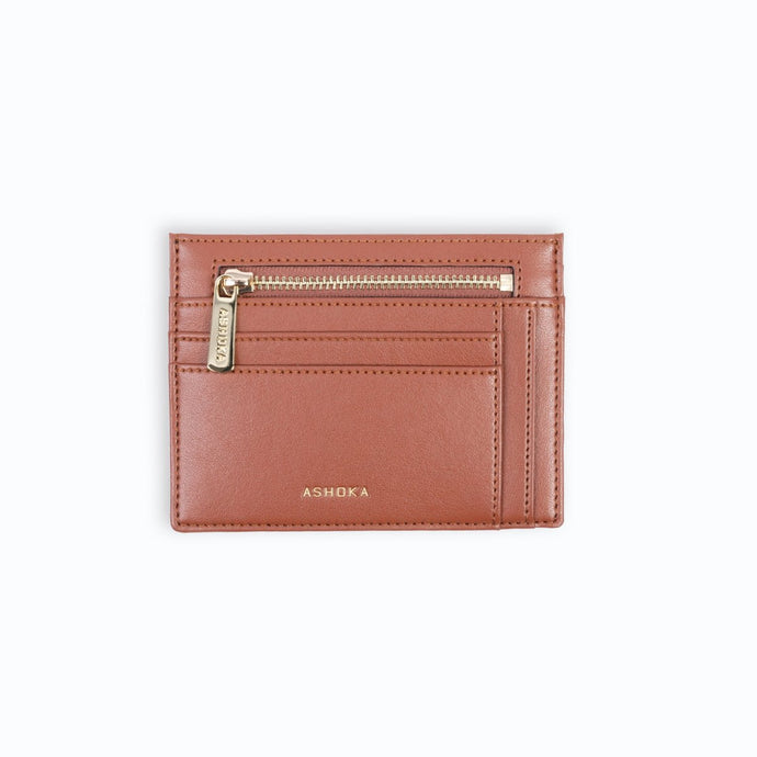 Petit porte cartes en cuir de pomme, couleur camel