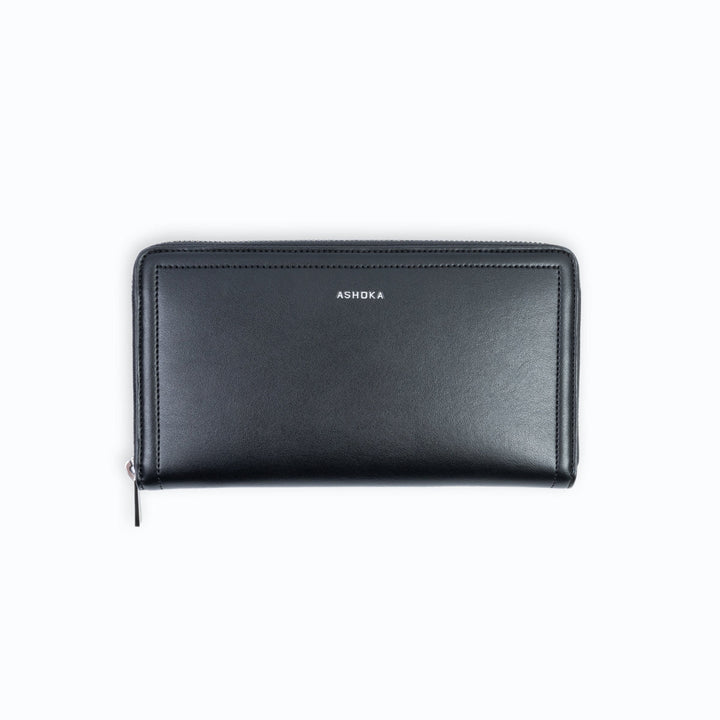 Portefeuille Ashoka Paris noir en cuir vegan, style raffiné, aménagement complet avec poches et compartiments