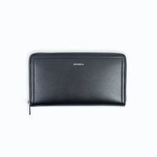 Load image into Gallery viewer, Portefeuille Ashoka Paris noir en cuir vegan, style raffiné, aménagement complet avec poches et compartiments