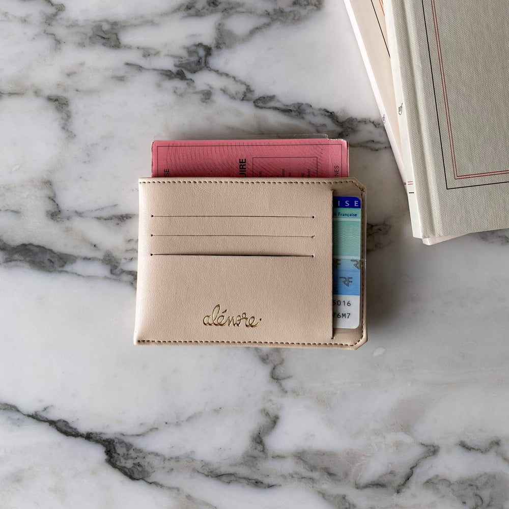 portefeuille cuir vegan de pomme couleur nude